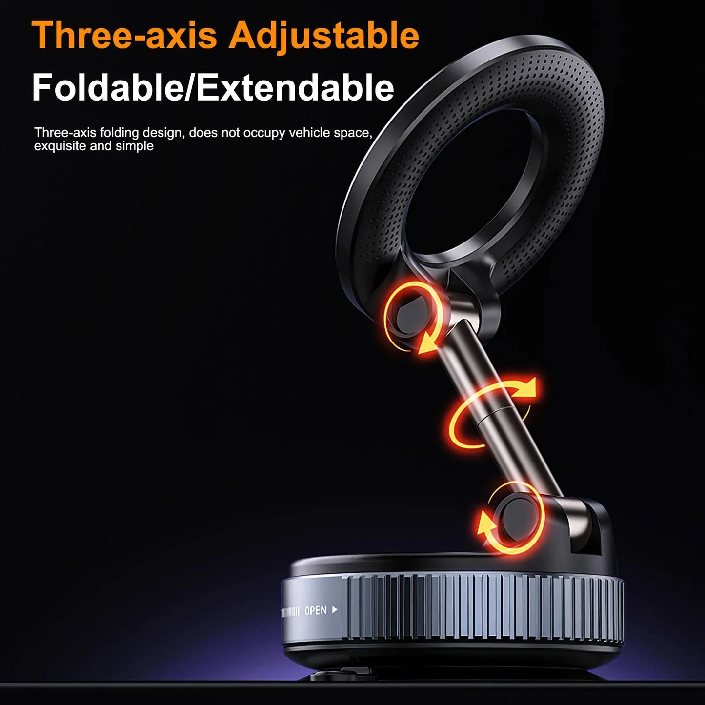 Magnetic Car Phone Holder Stand Foldable Vacuum Magnetic Holder Strong Suction iPhone & Android Stand.