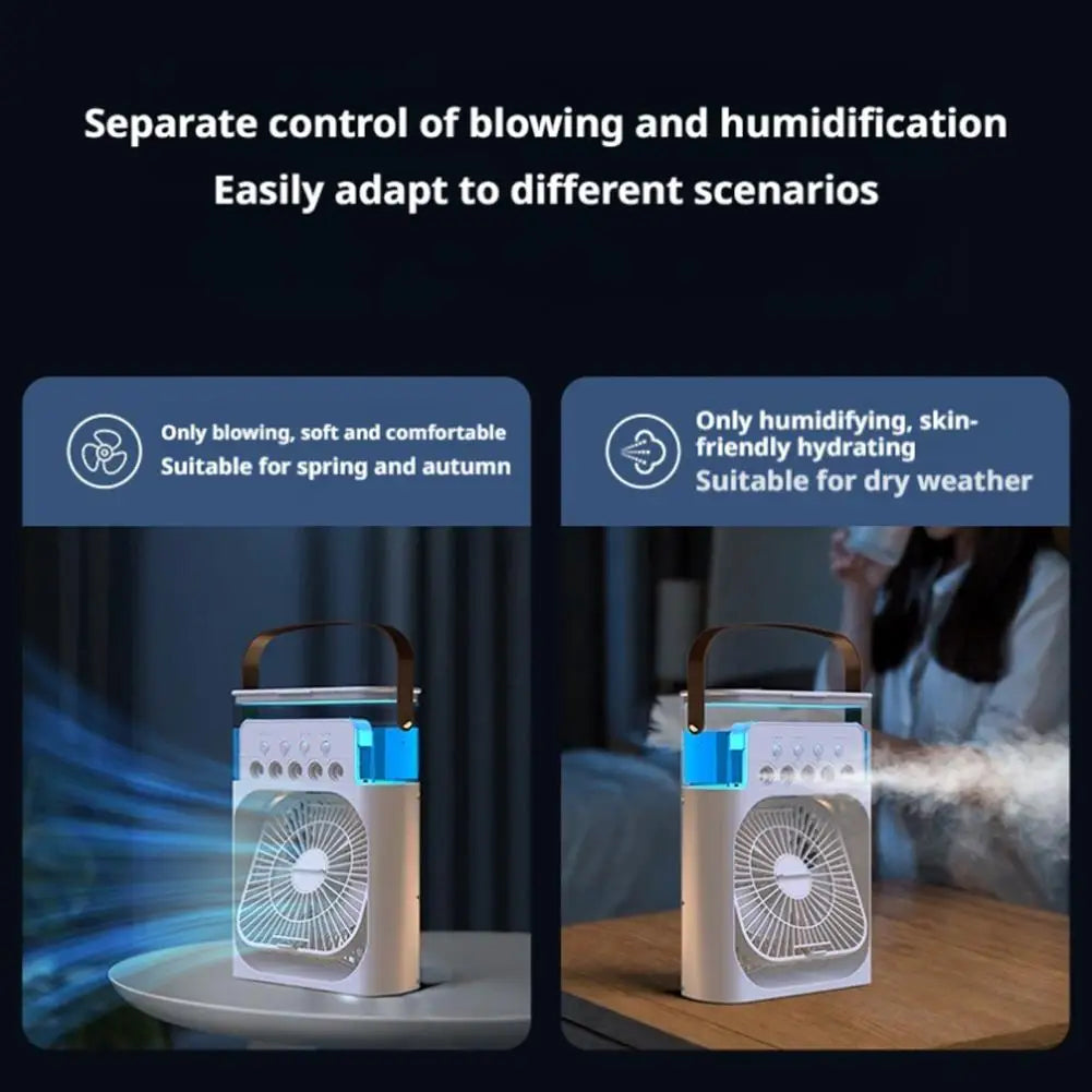 Portable Mini AC Fan with LED Light & Humidifier.