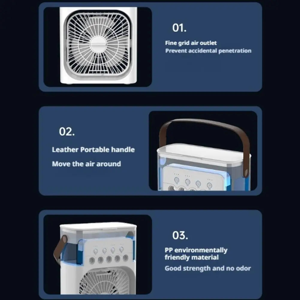 Portable Mini AC Fan with LED Light & Humidifier.