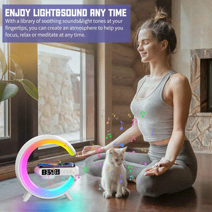 G63 4-in-1 RGB Bluetooth Speaker with LED Light & Wireless Charging.