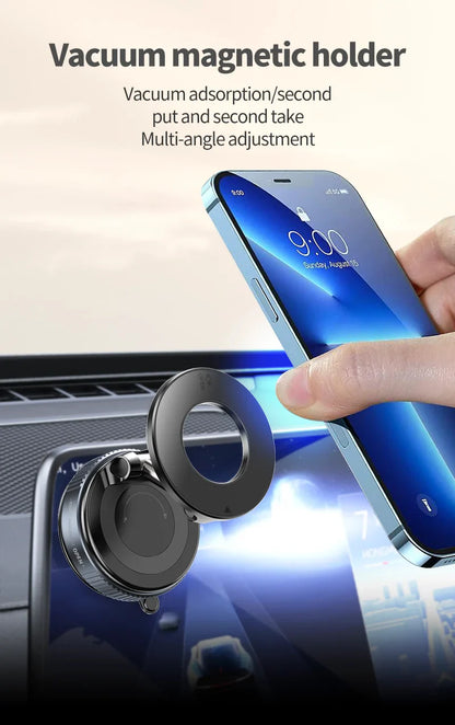 Magnetic Car Phone Holder Stand Foldable Vacuum Magnetic Holder Strong Suction iPhone & Android Stand.