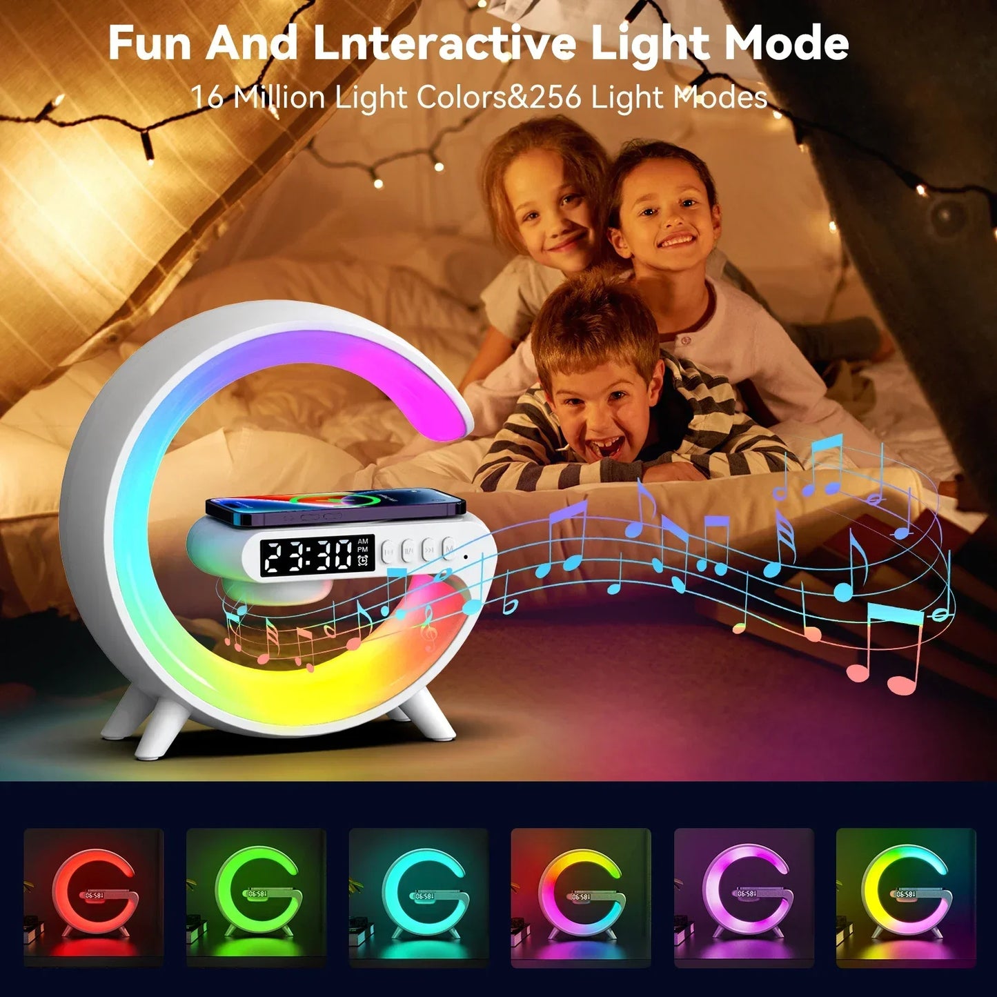 G63 4-in-1 RGB Bluetooth Speaker with LED Light & Wireless Charging.