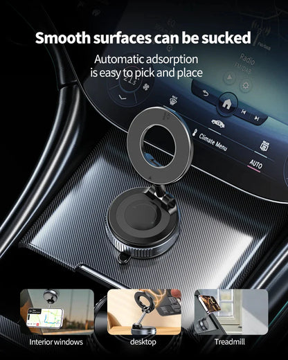 Magnetic Car Phone Holder Stand Foldable Vacuum Magnetic Holder Strong Suction iPhone & Android Stand.