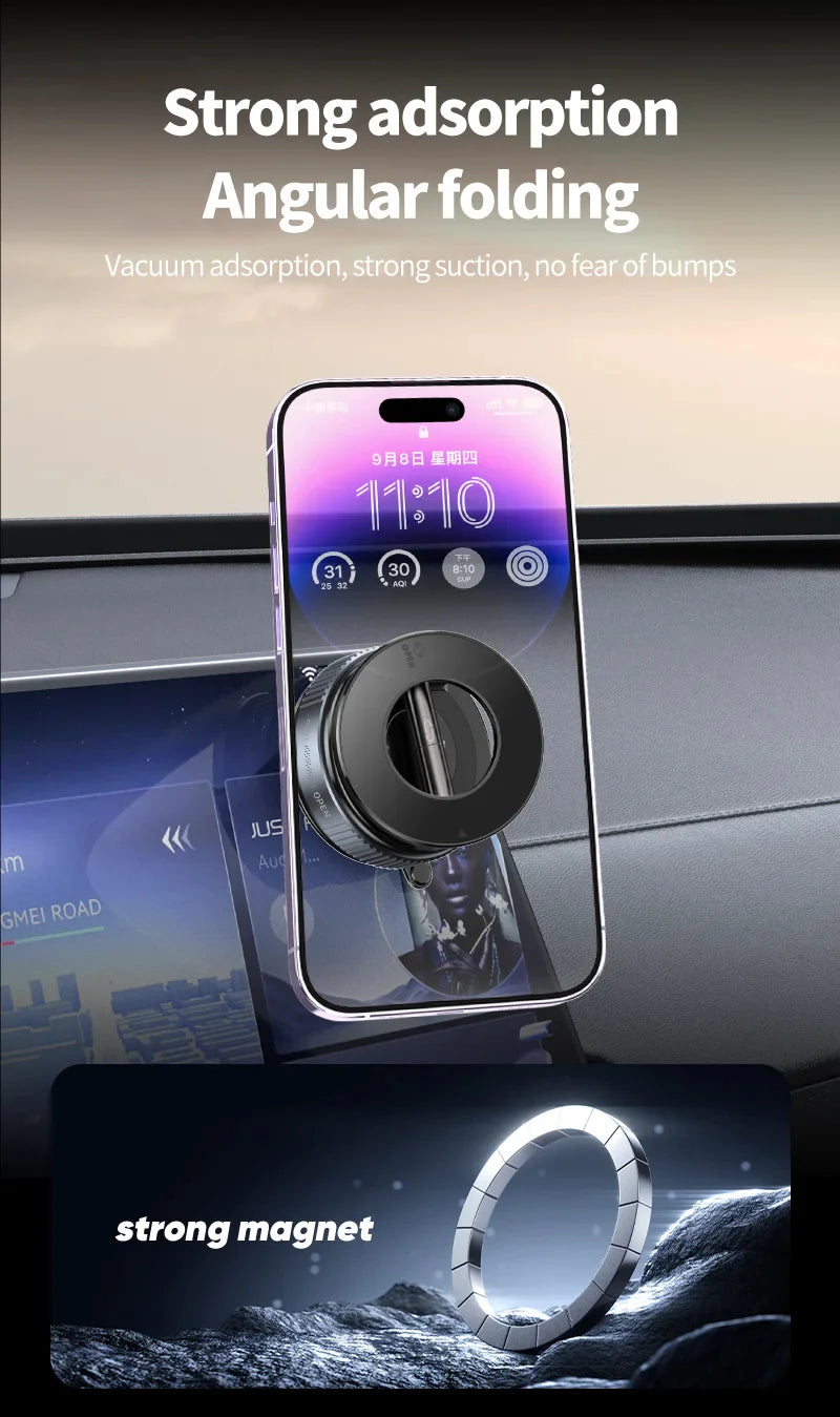 Magnetic Car Phone Holder Stand Foldable Vacuum Magnetic Holder Strong Suction iPhone & Android Stand.