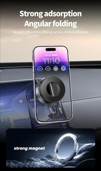 Magnetic Car Phone Holder Stand Foldable Vacuum Magnetic Holder Strong Suction iPhone & Android Stand.