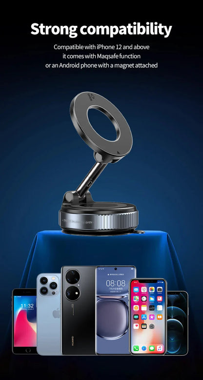 Magnetic Car Phone Holder Stand Foldable Vacuum Magnetic Holder Strong Suction iPhone & Android Stand.