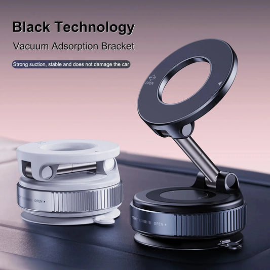 Magnetic Car Phone Holder Stand Foldable Vacuum Magnetic Holder Strong Suction iPhone & Android Stand.
