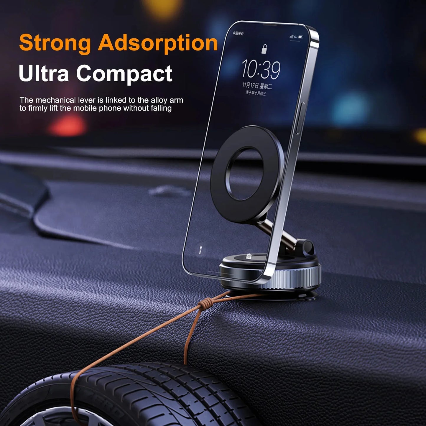 Magnetic Car Phone Holder Stand Foldable Vacuum Magnetic Holder Strong Suction iPhone & Android Stand.