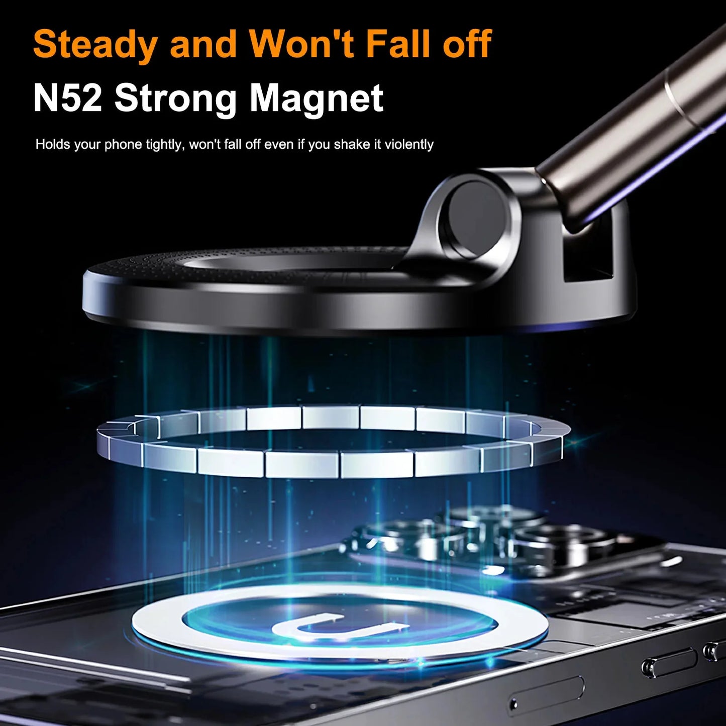 Magnetic Car Phone Holder Stand Foldable Vacuum Magnetic Holder Strong Suction iPhone & Android Stand.